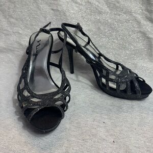 Nina Glittery Black Strappy Heels